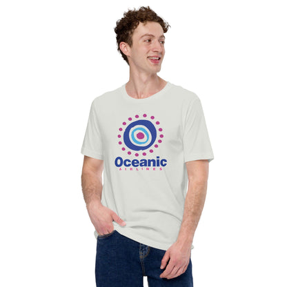 White T-shirt with circular target-style logo graphic on front