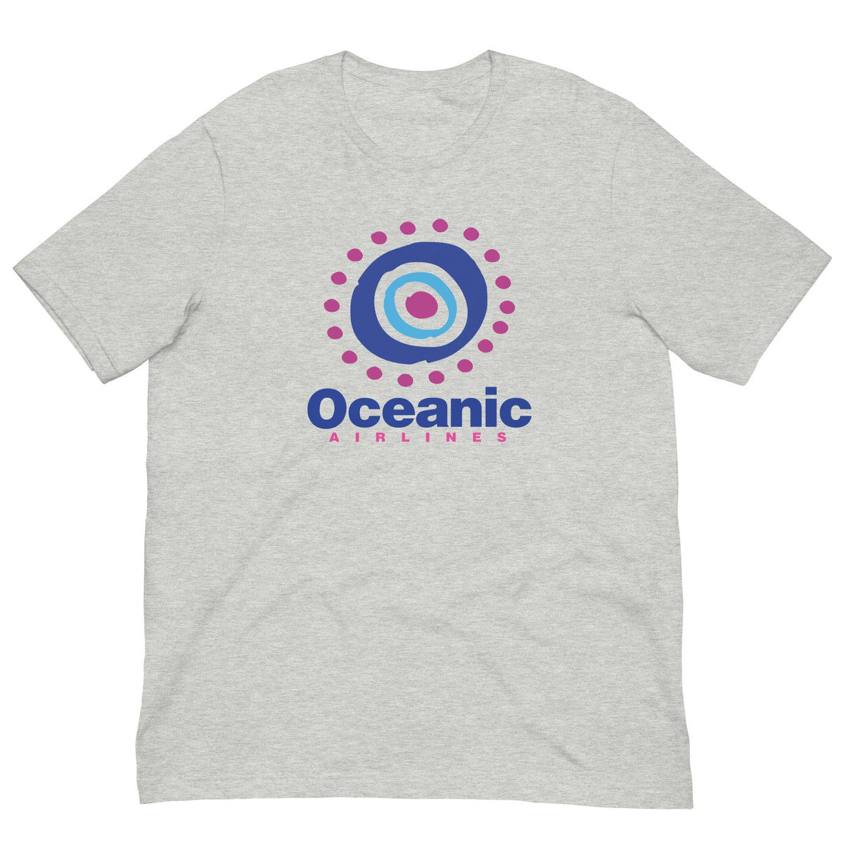 Heather gray T-shirt with Oceanic Airlines circular target logo centered on the chest