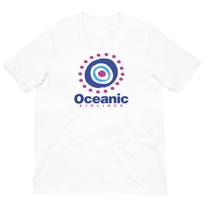 White T-shirt with Oceanic Airlines target-style emblem and wordmark centered