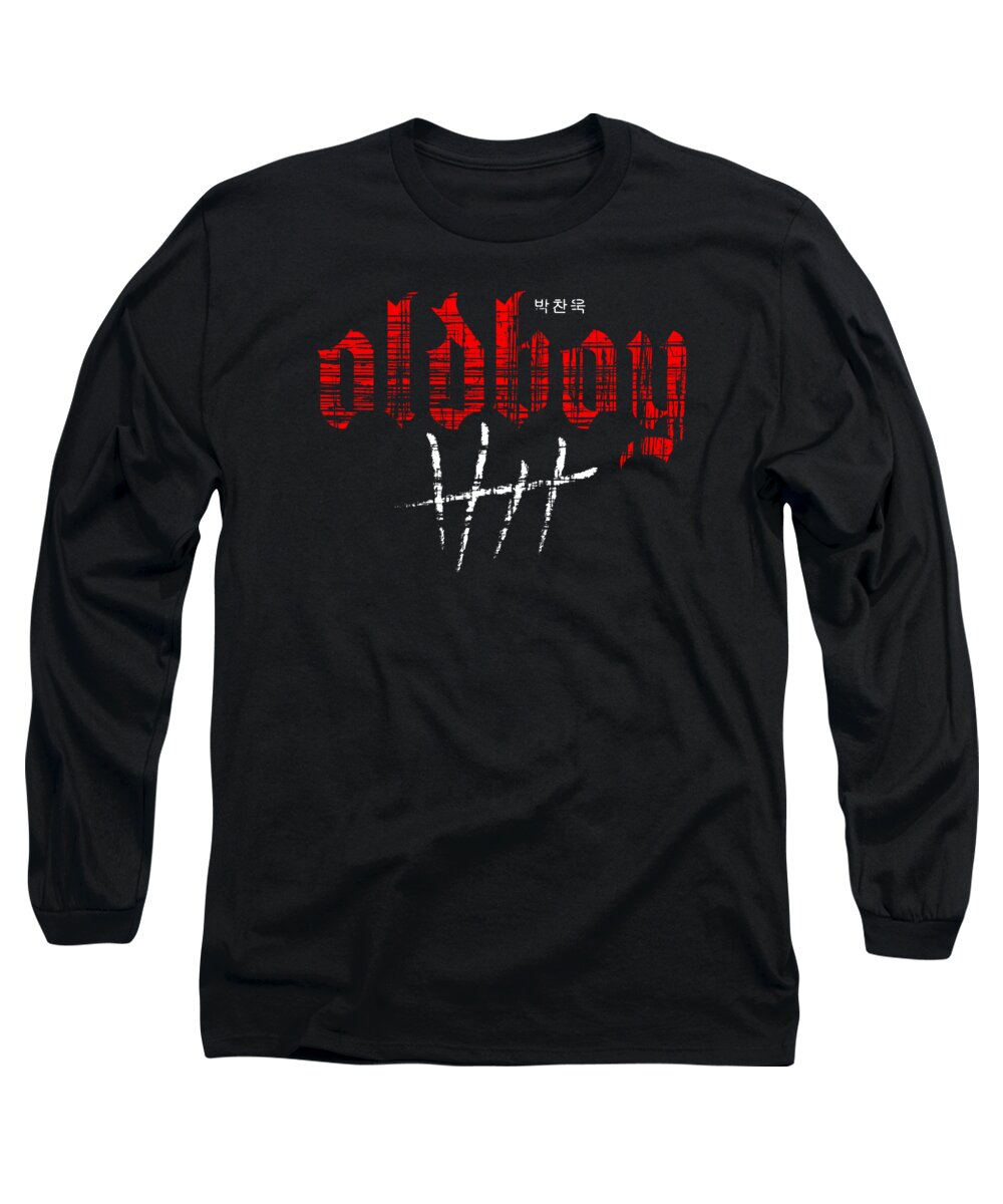 Black long sleeve t-shirt with red graphic front print