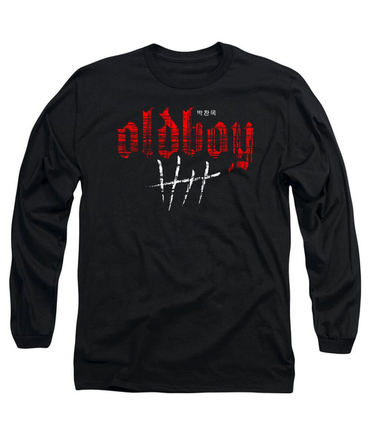 Black long sleeve t-shirt with red graphic front print