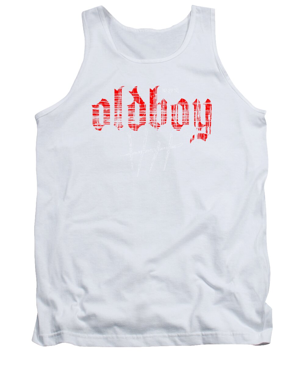 White tank top with red and white front graphic