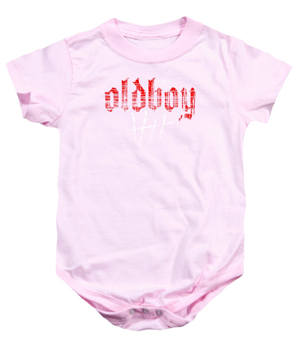 Pink baby onesie with front graphic print and snap-button bodysuit closure