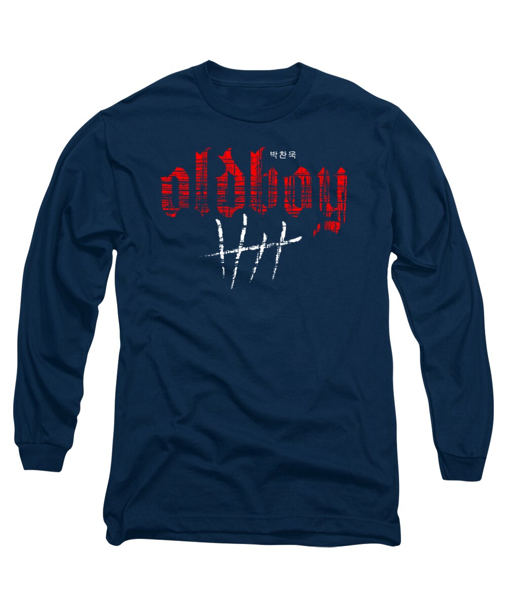 Navy long sleeve t-shirt with red graphic front print