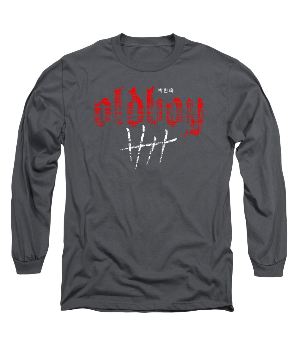 Charcoal long sleeve t-shirt with red graphic front print