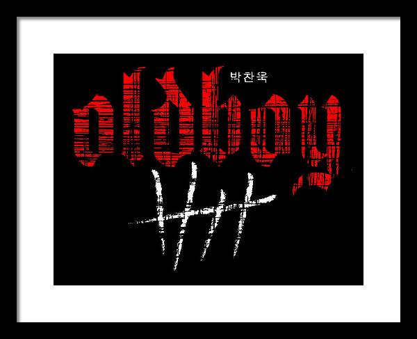 Framed print with white mat and black frame; red and white city text graphic on black