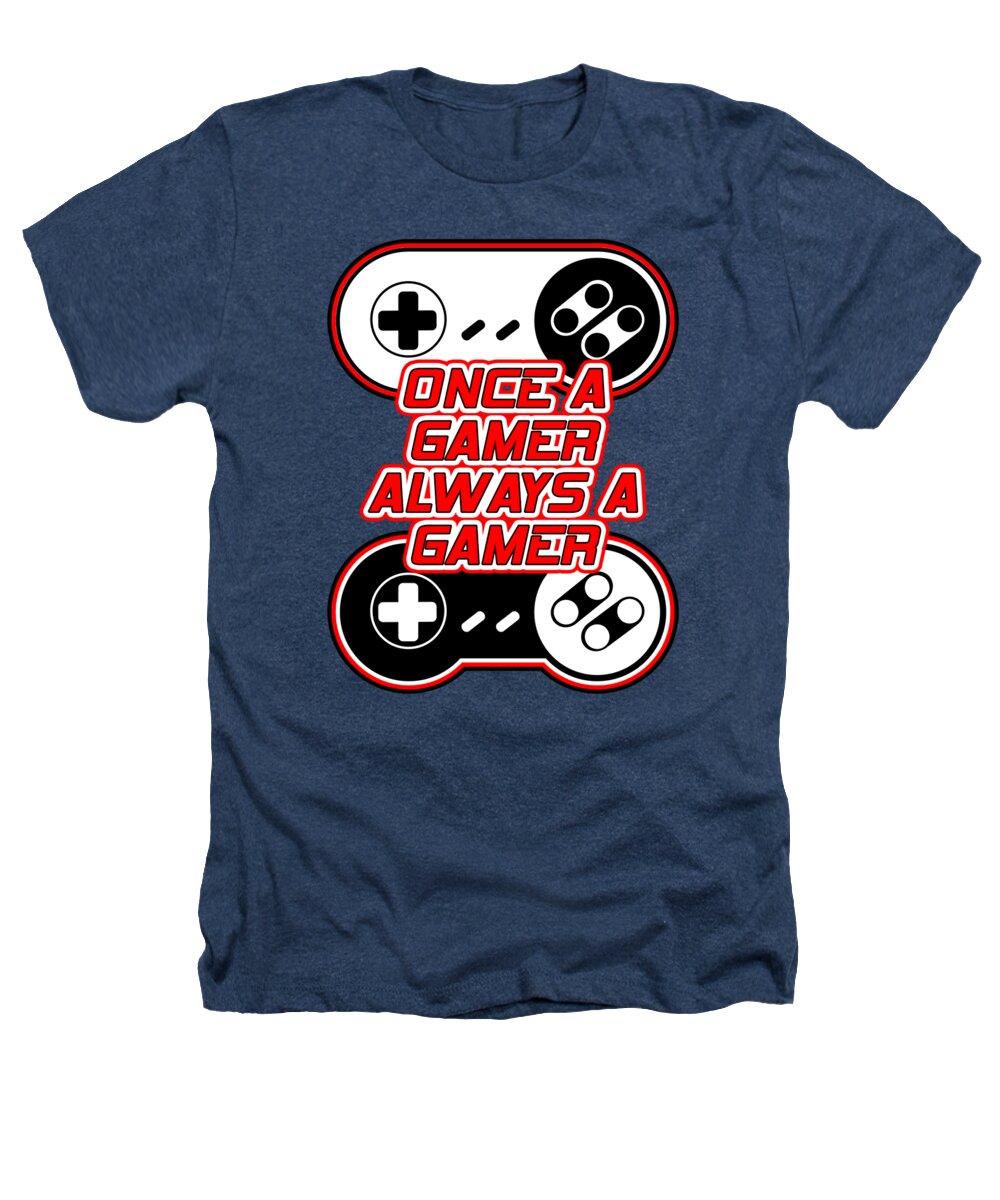 Heathers t-shirt in navy with front gaming controller graphic and slogan