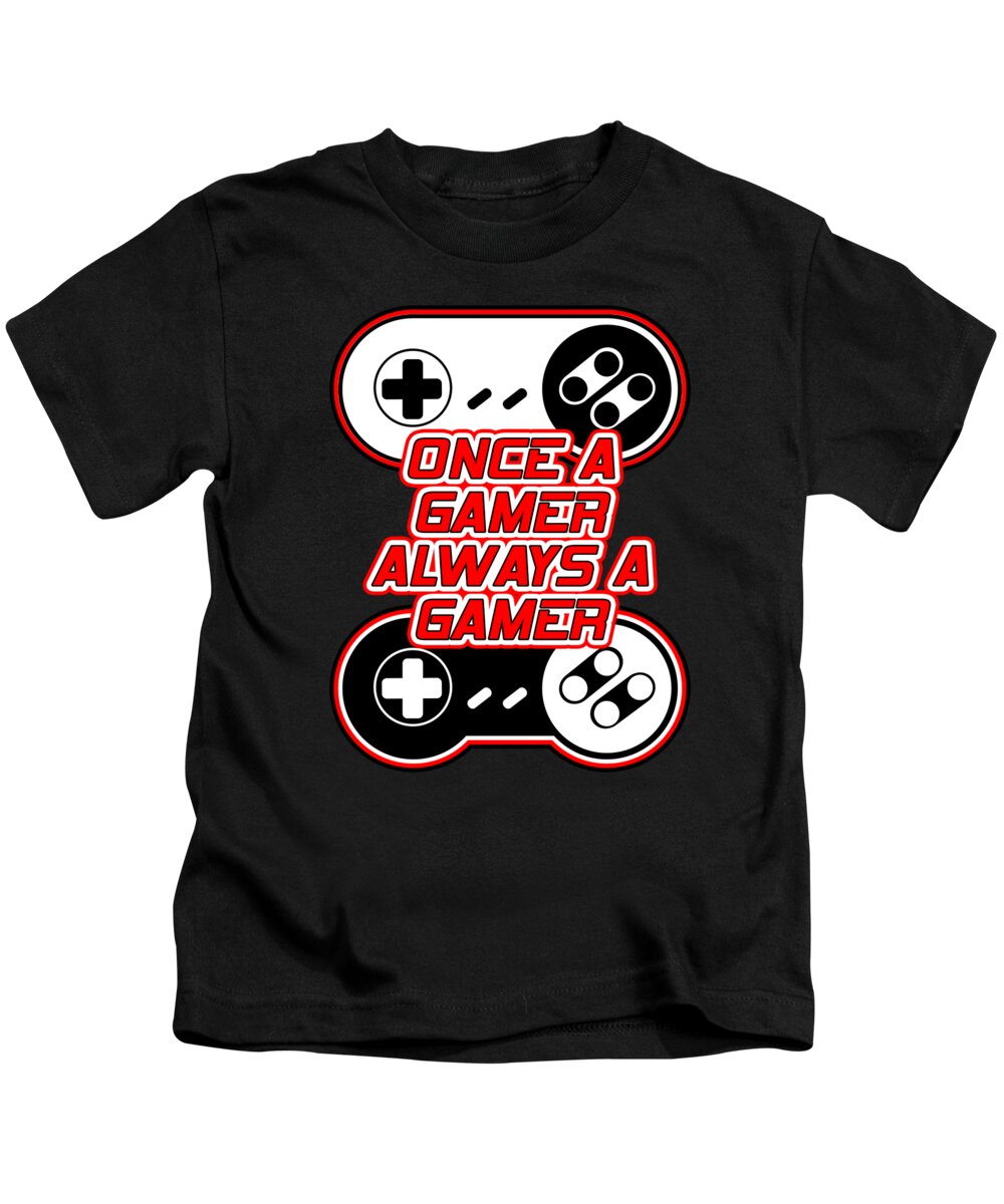 Kids t-shirt, black, with gaming controller graphic and slogan