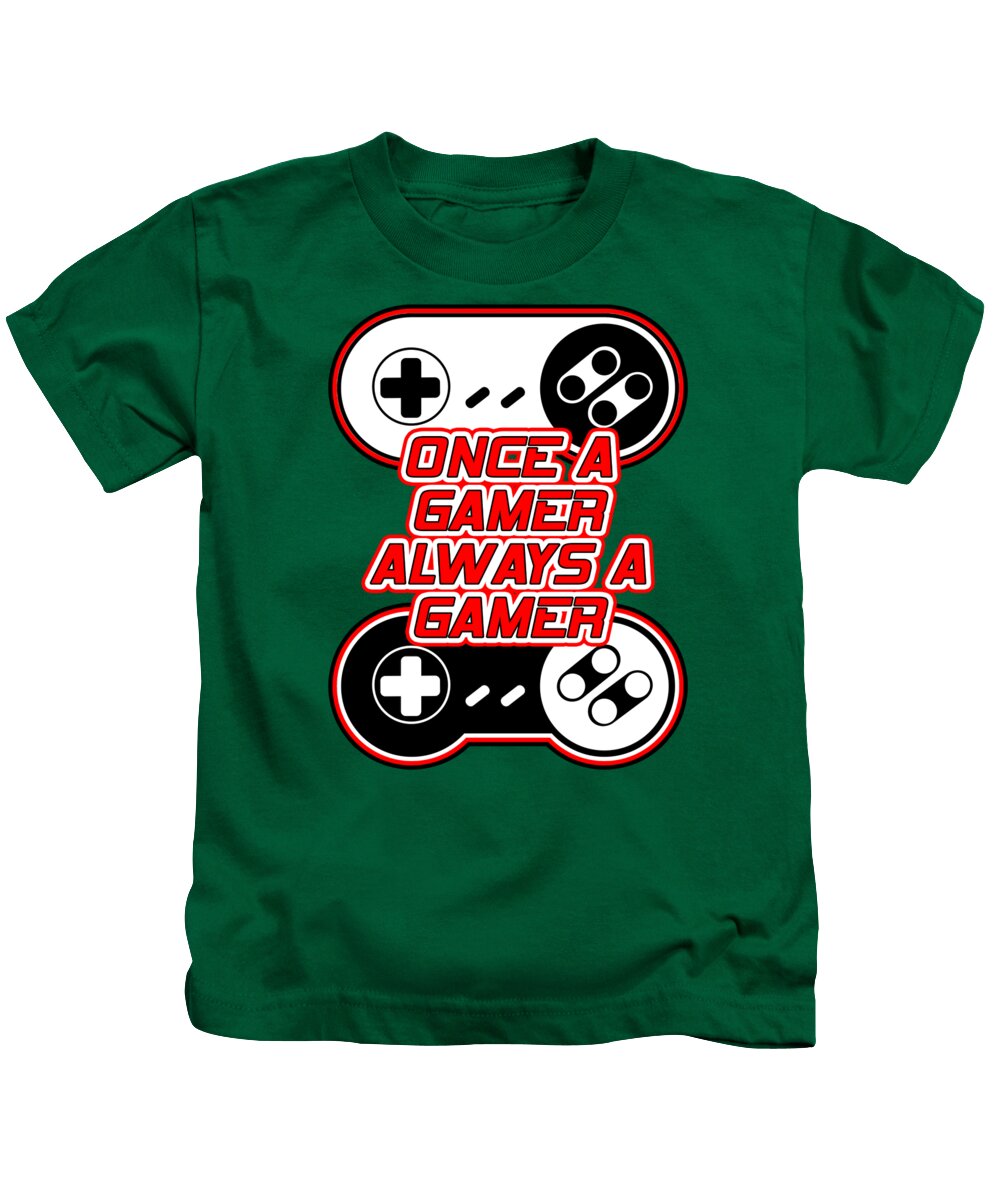 Kids t-shirt, green, with gaming controller graphic and slogan