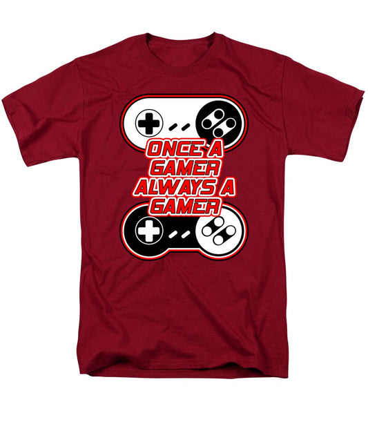 Men's T-shirt in dark red with gaming controller graphic print
