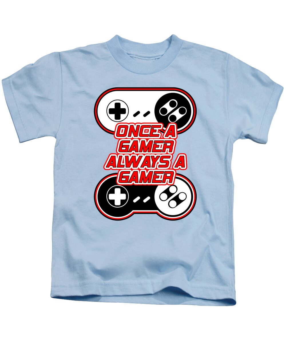 Kids t-shirt, pale blue, with gaming controller graphic and slogan