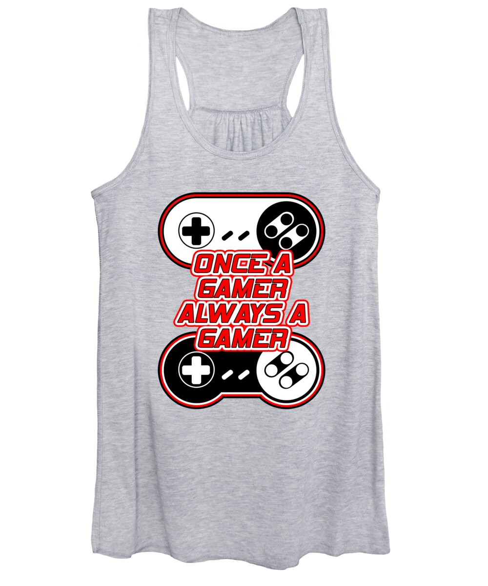 Light gray women's tank top with gamer controller graphic, scoop neck and sleeveless cut