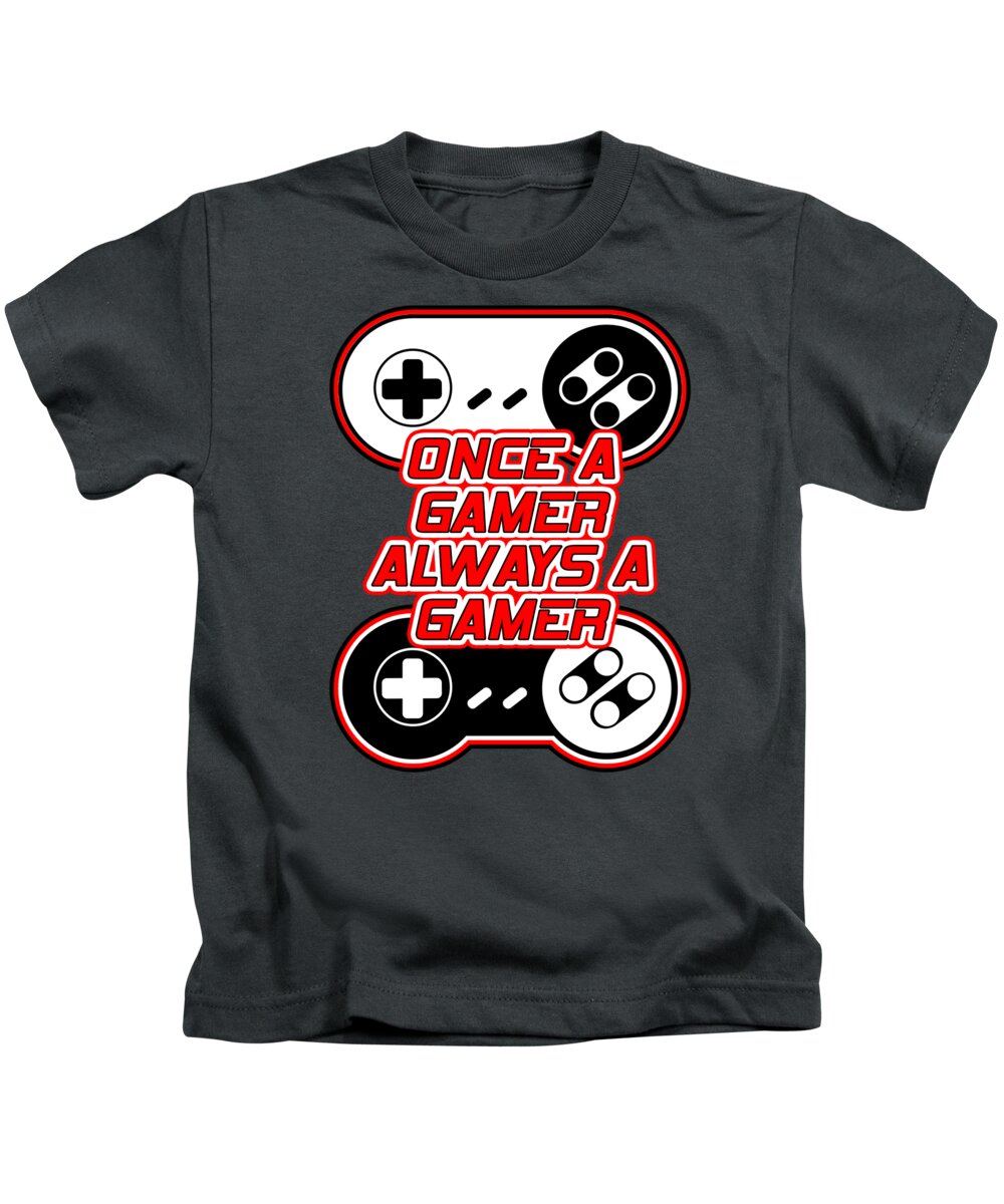 Kids t-shirt, dark gray, with gaming controller graphic and slogan
