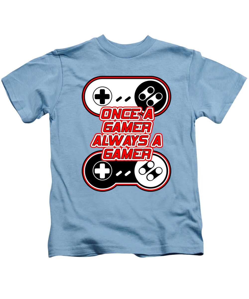 Kids t-shirt, light blue, with gaming controller graphic and slogan
