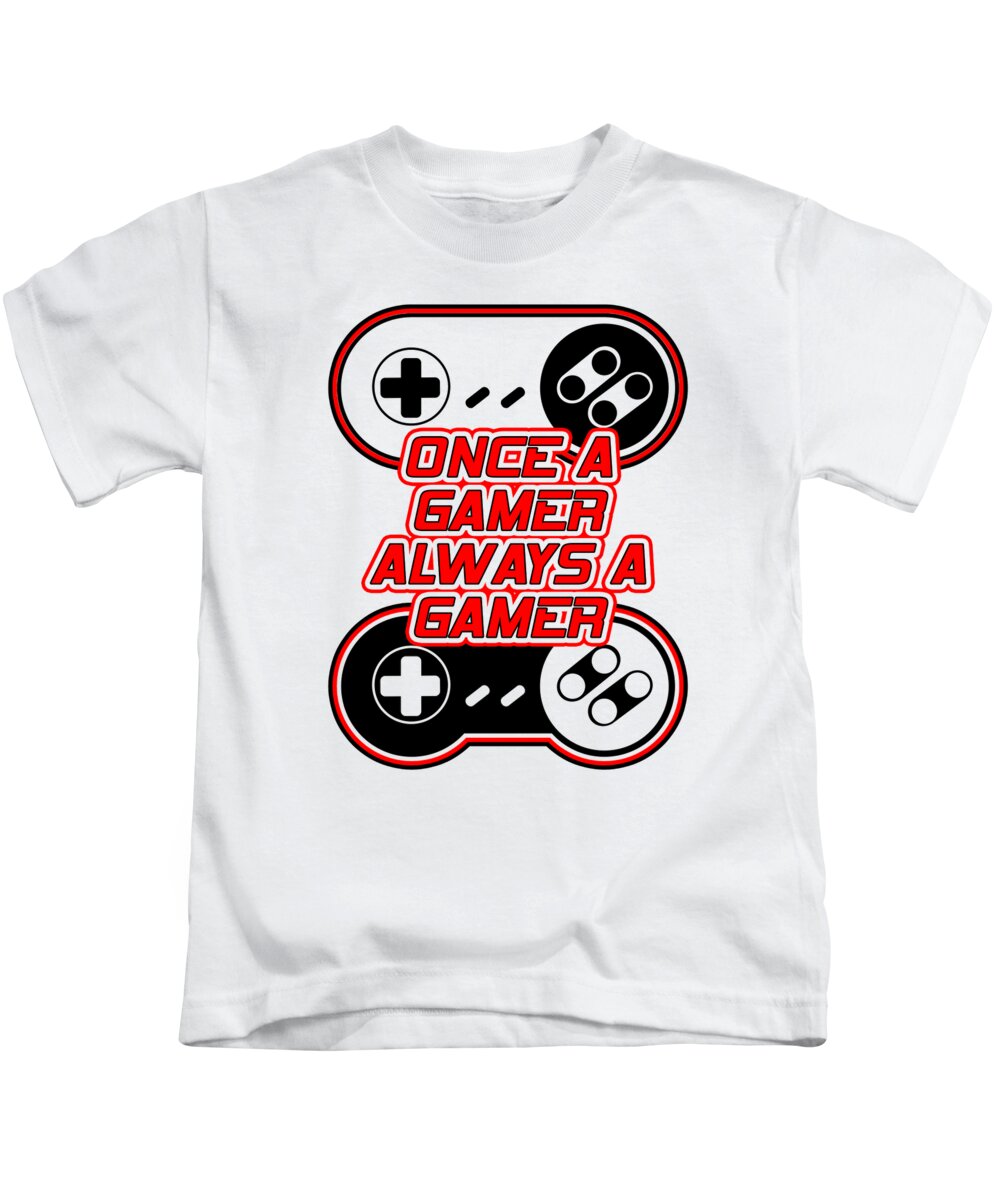 Kids T-shirt in white with gaming controller graphic and bold gamer slogan