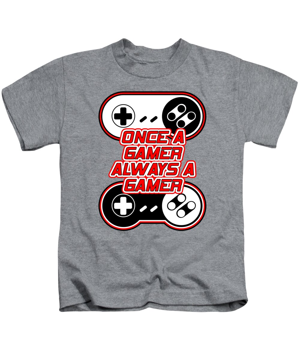 Kids t-shirt, heather gray, with gaming controller graphic and slogan