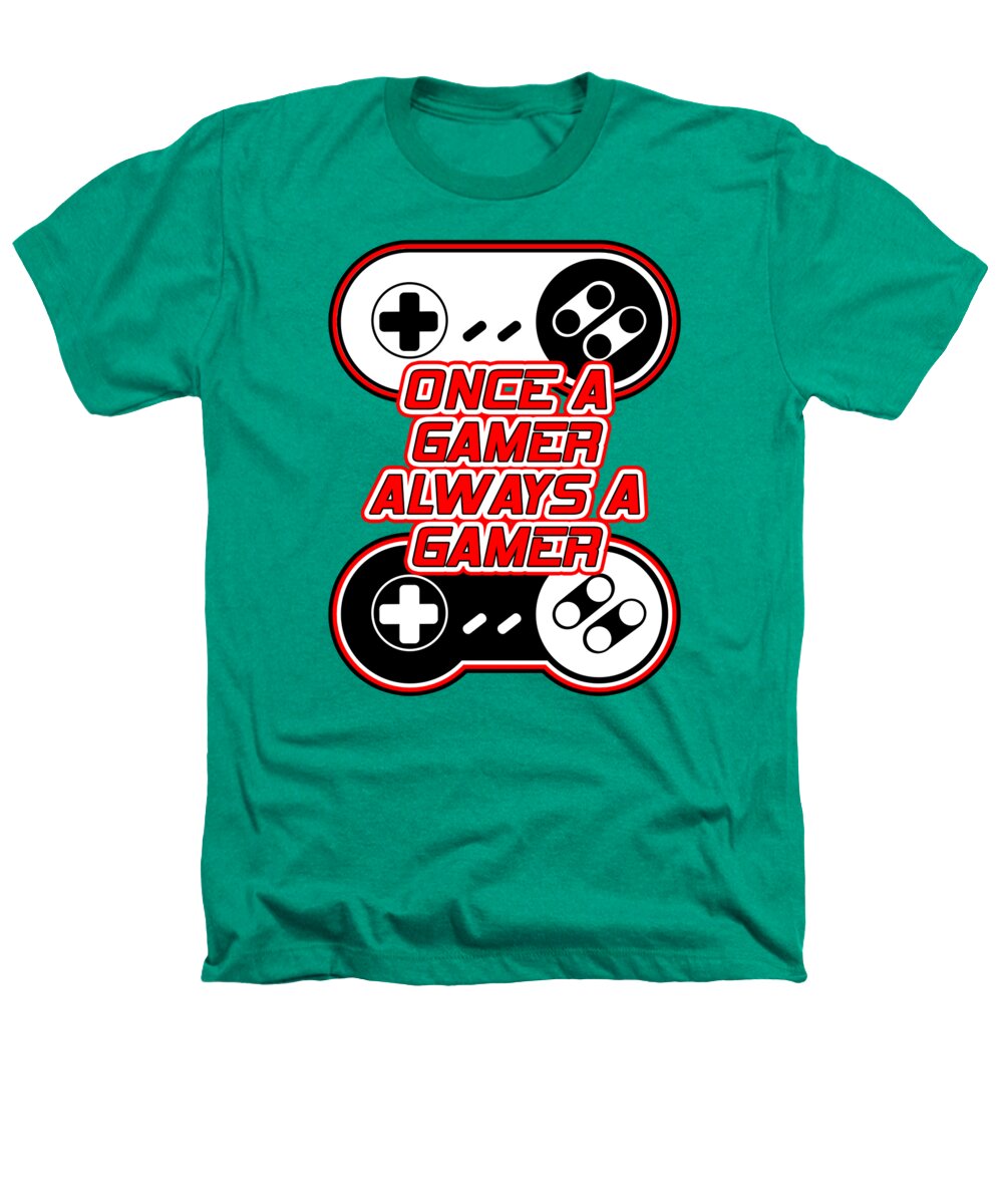 Heathers t-shirt in green with front gaming controller graphic and slogan