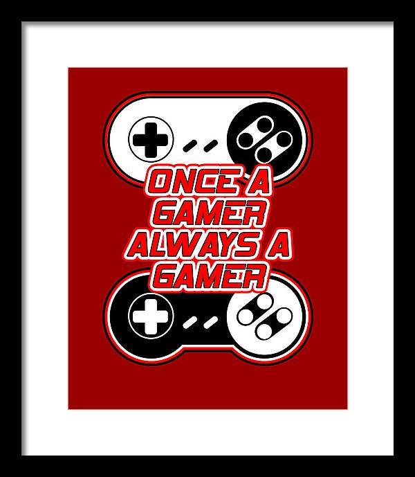 Framed wall art print with game controller icons and gamer text, black frame
