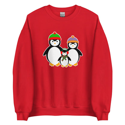 Red Penguin Family sweatshirt with penguin family graphic on front