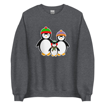 Dark heather Penguin Family sweatshirt with penguin family graphic on front