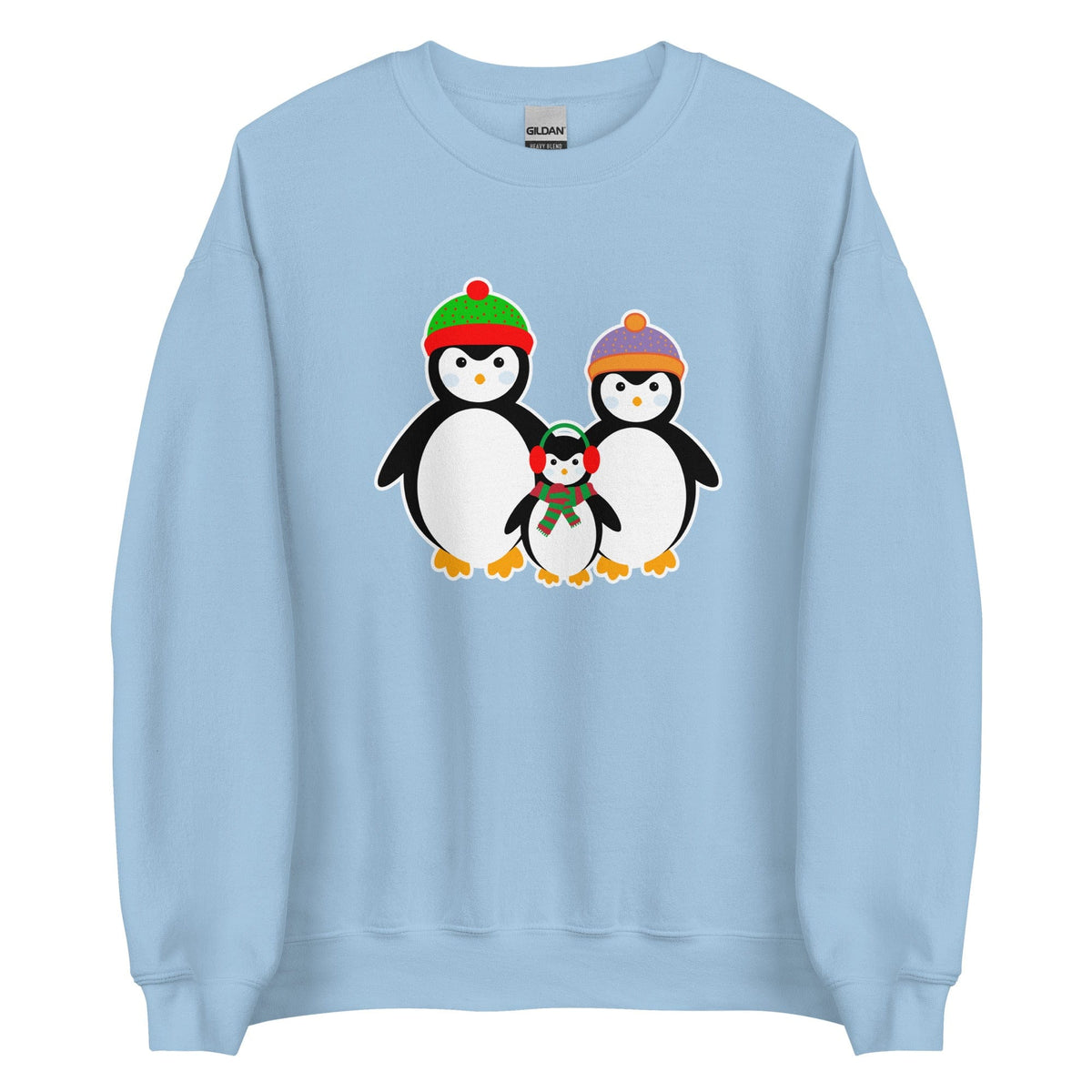 Light blue Penguin Family sweatshirt with penguin family graphic on front