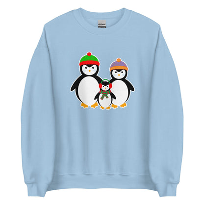 Light blue Penguin Family sweatshirt with penguin family graphic on front