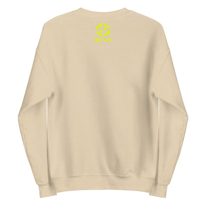 Sand Penguin Family sweatshirt back with small neon logo near top
