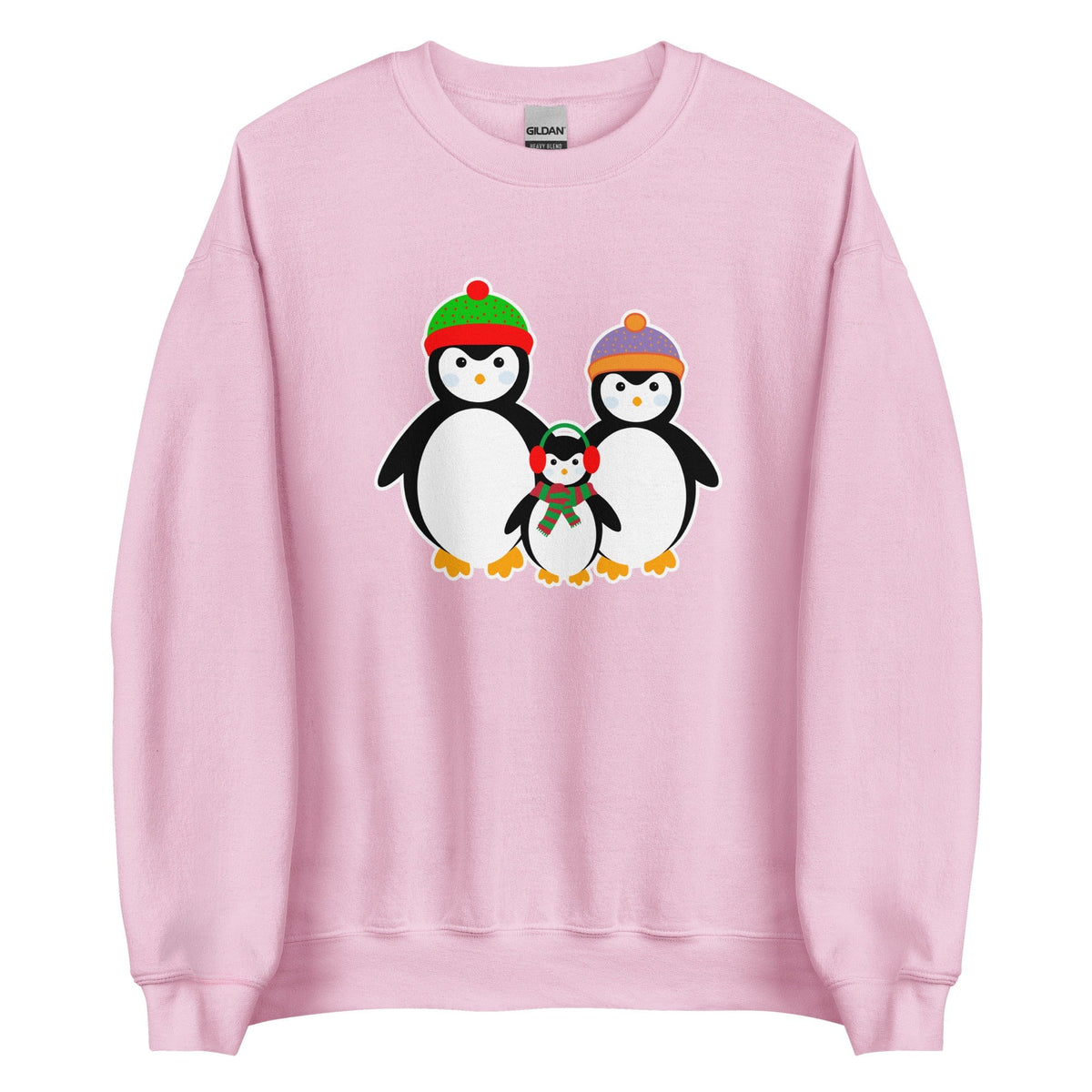 Pink Penguin Family sweatshirt with penguin family graphic centered on chest