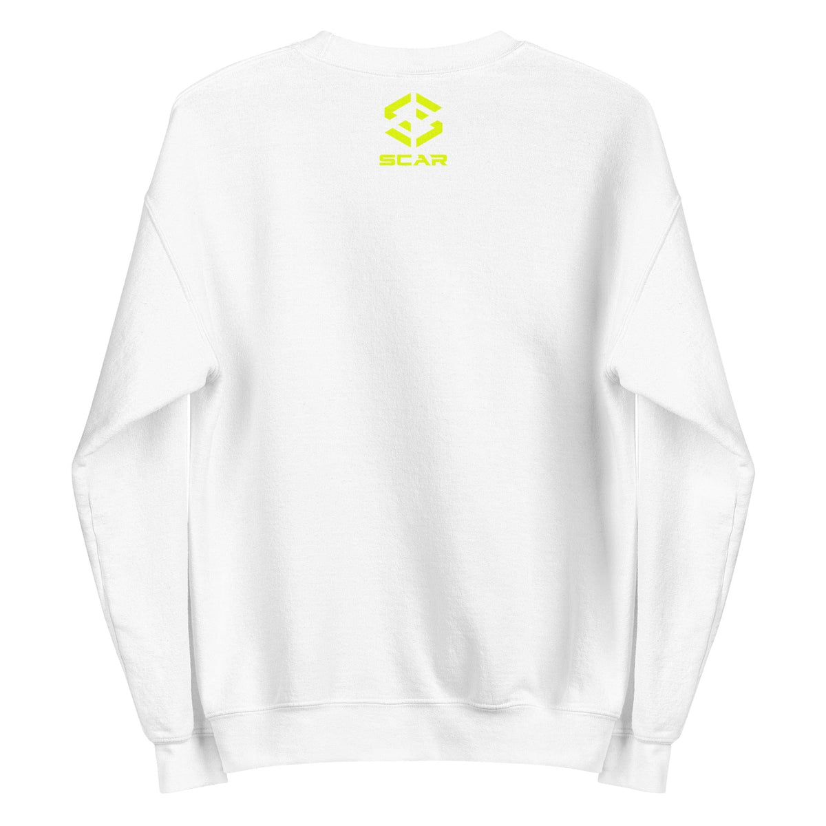 White sweatshirt with SCAR logo print on back