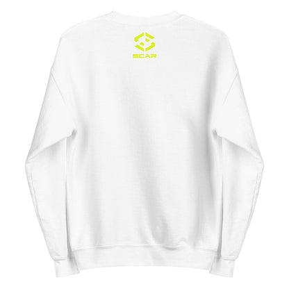 White sweatshirt with SCAR logo print on back