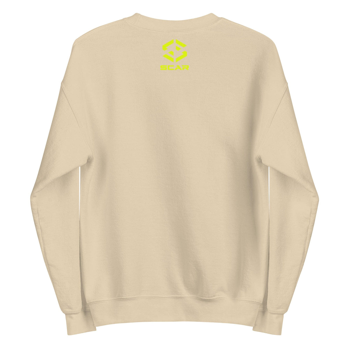 Sand Penguin Family sweatshirt back with small neon logo near neckline