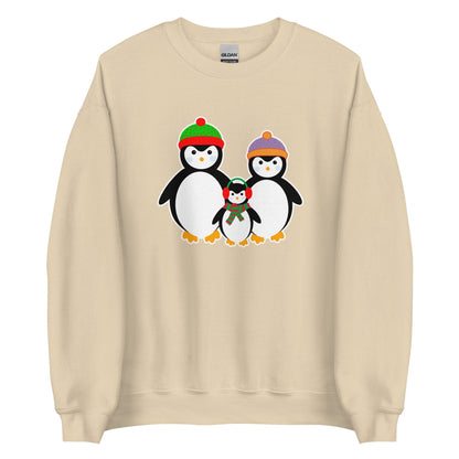 Sand Penguin Family sweatshirt with penguin family graphic on front