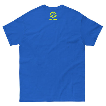 Royal blue T-shirt with SCAR logo printed on upper back