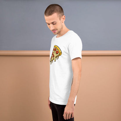 White T-shirt with pepperoni pizza slice graphic on chest