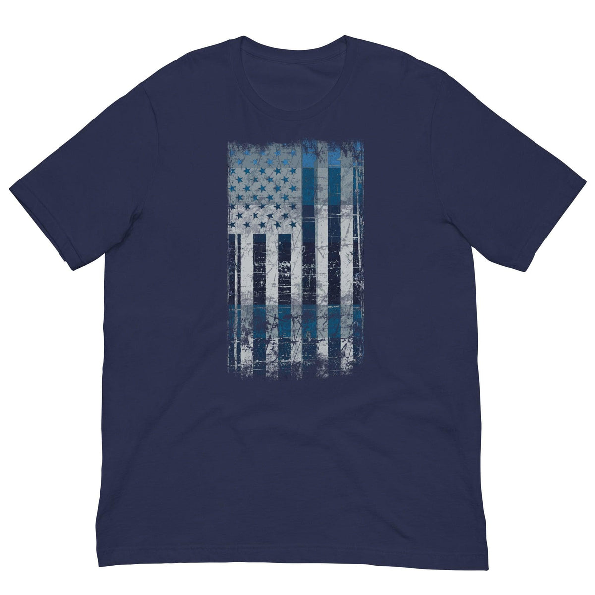 Men's graphic T-shirt, navy with distressed blue and stars flag print on chest