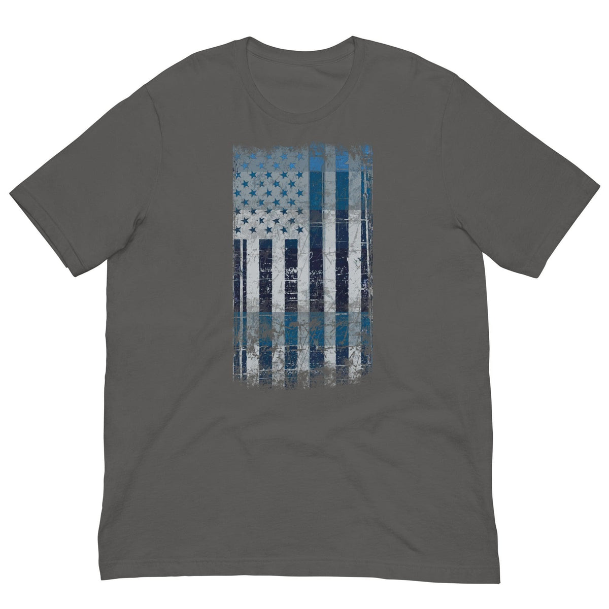 Men's graphic T-shirt, asphalt gray with distressed blue flag print on chest
