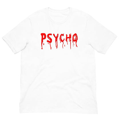 White T-shirt with red PSYCHO graphic dripping down chest