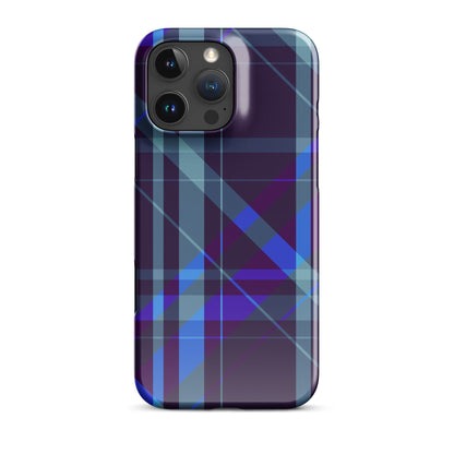 iPhone Snap case with purple-blue plaid pattern and raised camera cutouts
