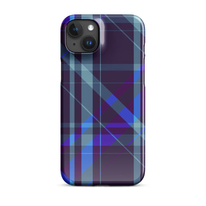 iPhone Snap case with purple-blue plaid stripes and camera cutouts