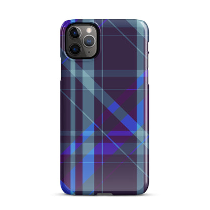 iPhone® snap case with purple-blue plaid design and dual-camera cutouts