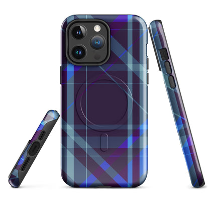Purple plaid iPhone case with back camera cutouts and side bumper with button channels