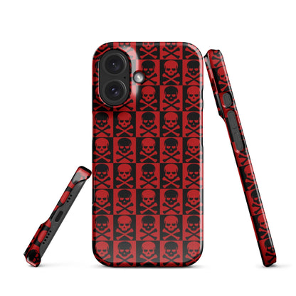 Red and black skull pattern iPhone snap case with triple-lens camera area