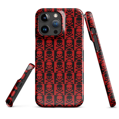 Red and black skull pattern iPhone case, slim side profile and camera cutouts