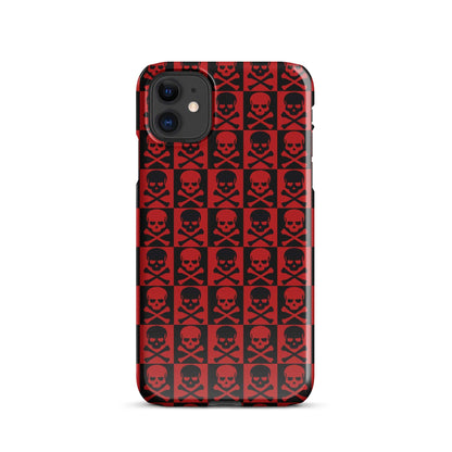 Red and black skull pattern iPhone snap case back, camera cutouts centered
