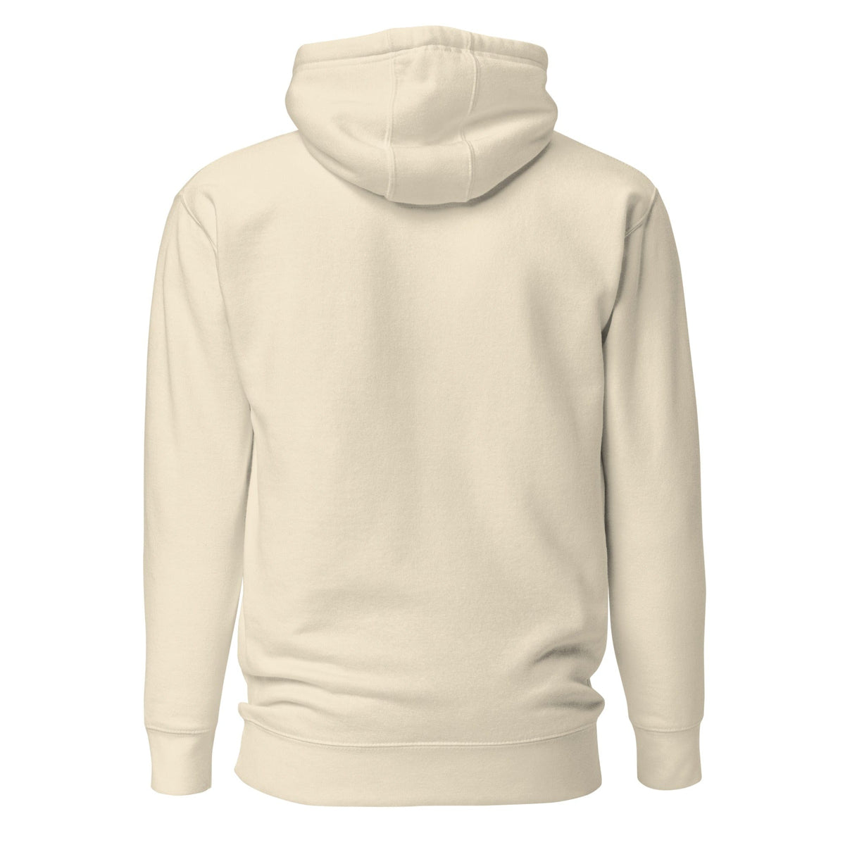 Cream unisex hoodie with hood and drawstrings, plain back view