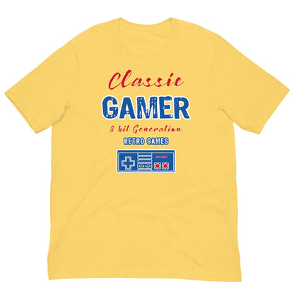 Yellow T-shirt with Classic Gamer retro game console graphic