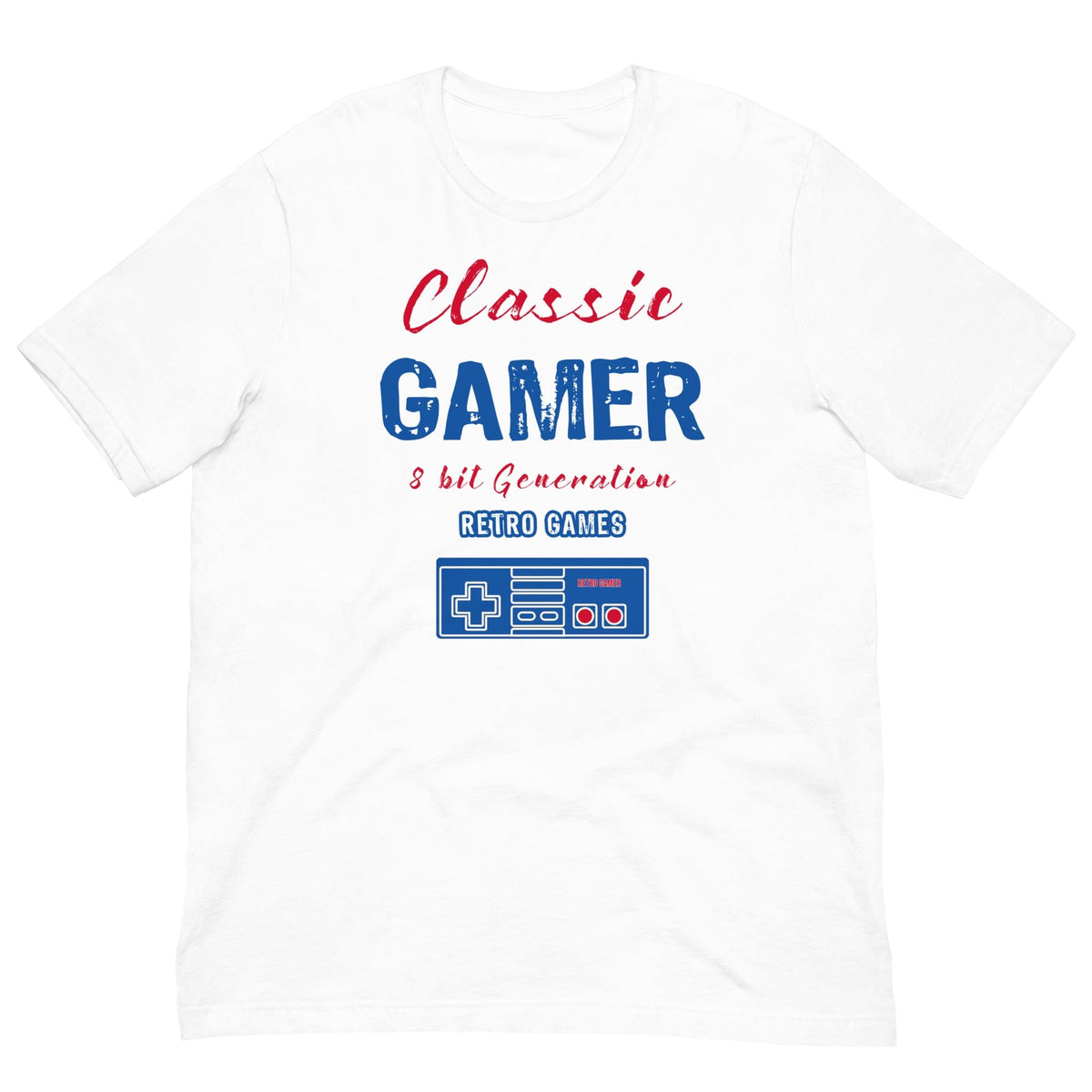 White T-shirt with Classic Gamer retro game console graphic
