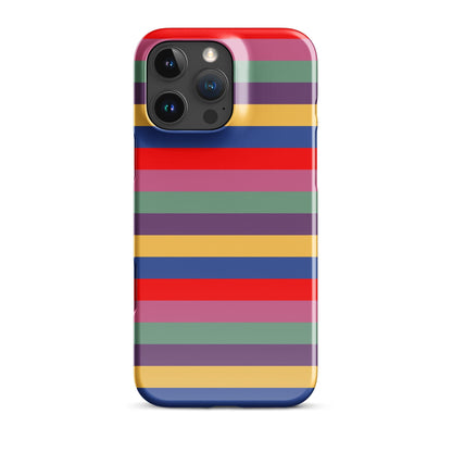 iPhone snap case, retro stripe design with camera module and red rim detail