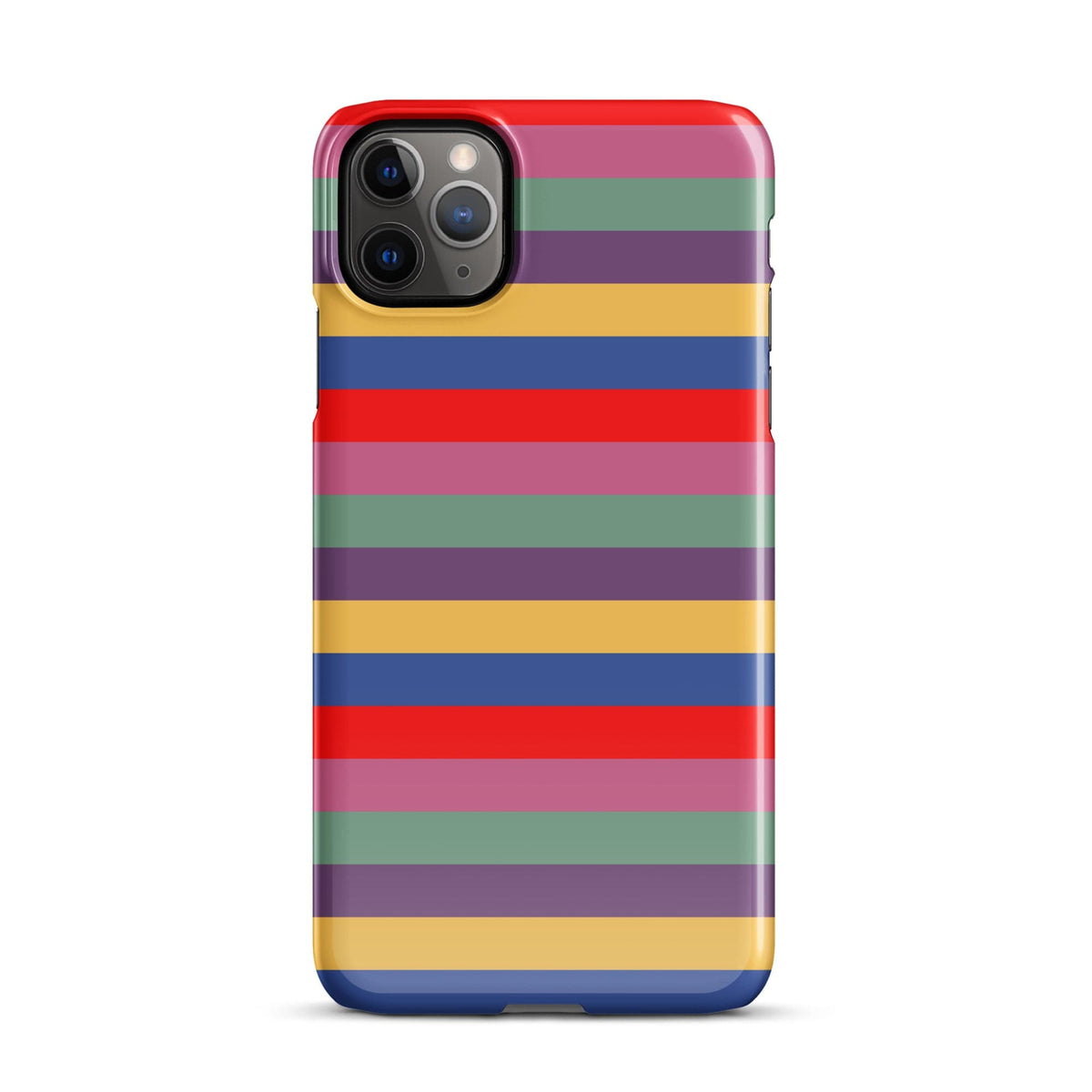 iPhone snap case front view with wide horizontal stripes and red top trim