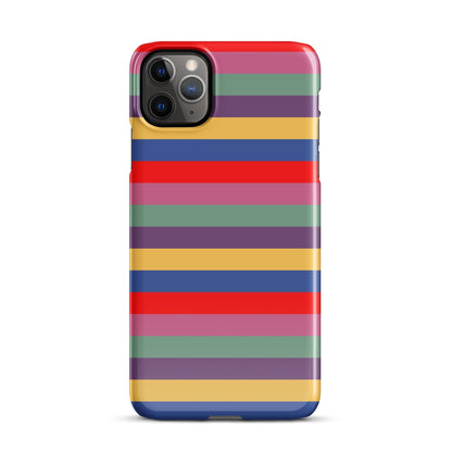 iPhone snap case front view with wide horizontal stripes and red top trim